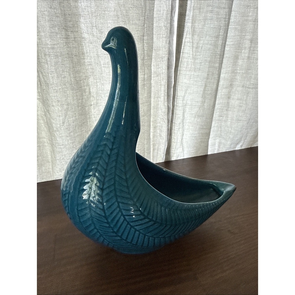 Vintage Norwegian Turquoise Crackle Pottery Bird